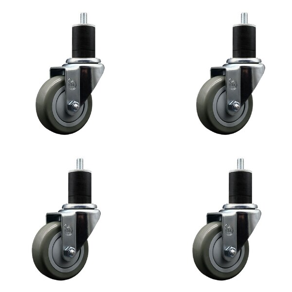 Service Caster 3.5'' SS Gray Poly Wheel Swivel 1-3/4'' Expanding Stem Caster Set, 4PK SCC-SSEX20S3514-PPUB-134-4 - main